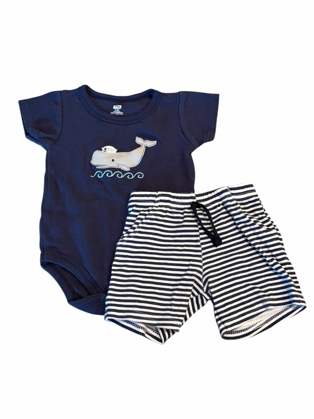 HB Baby Whale Bodysuit & Striped Shorts Set 6-9M